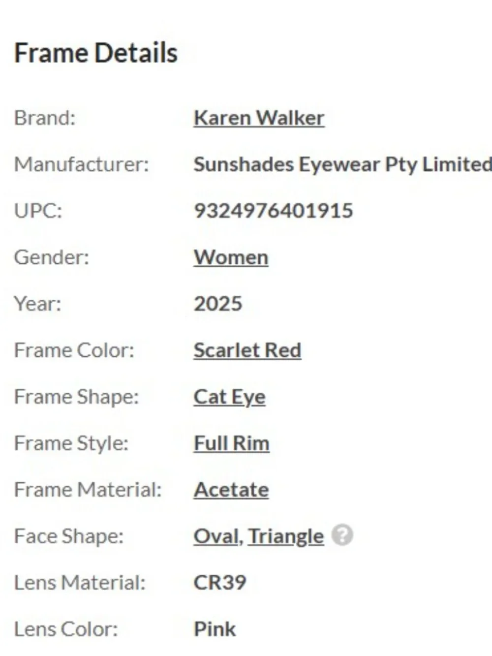 KAREN WALKER BOW WOW - CATEYE SUNGLASSES SHADES RED FRAME PINK LENSES